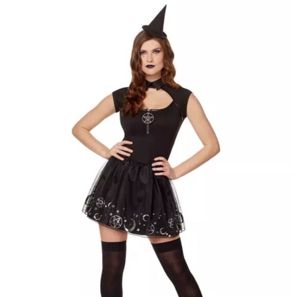 Spirit Women’s Black  Magic Witch Dress Sz  M Halloween/ Gothic Costume - Picture 1 of 9